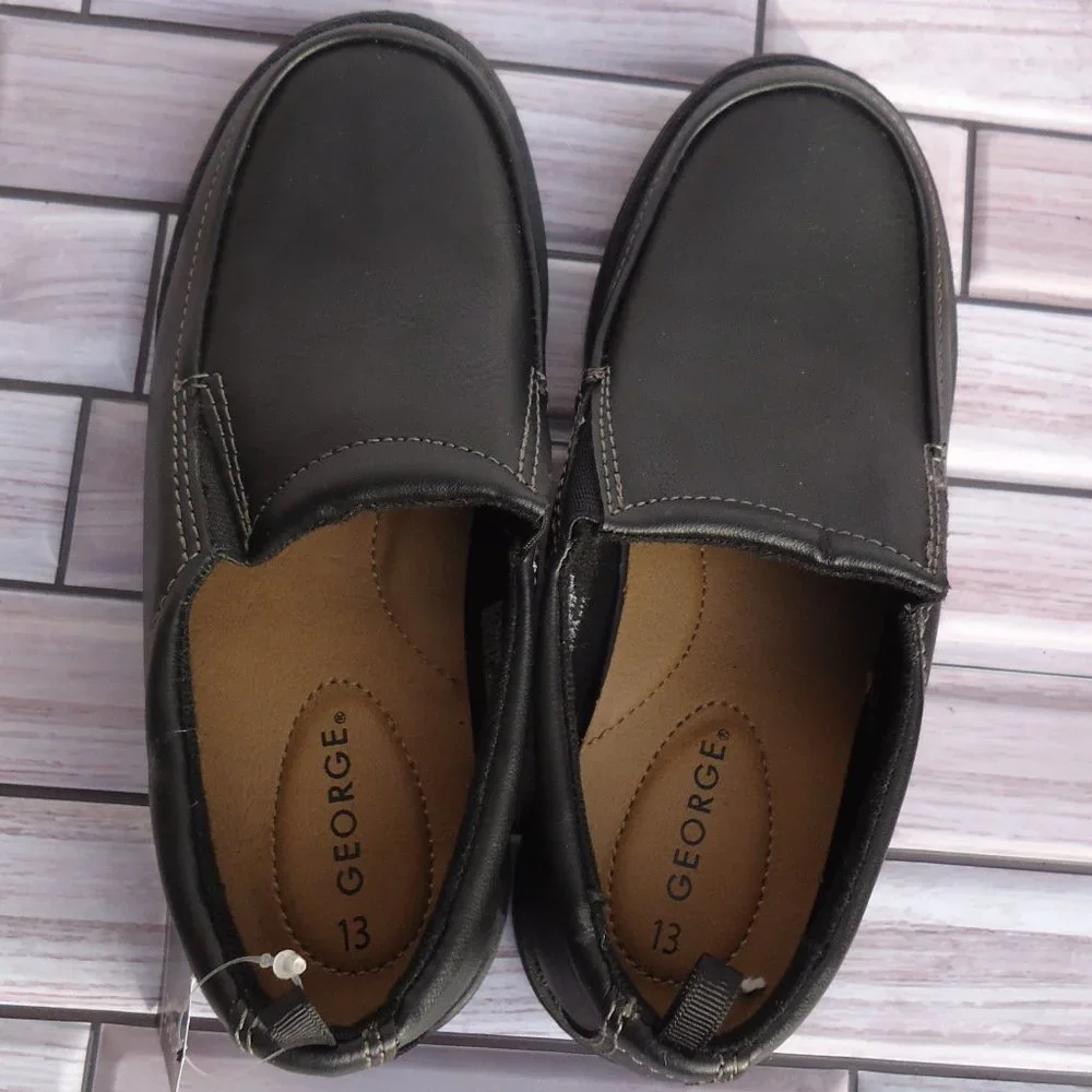 NWT. SIZE 13. George black slip-on formal /dress shoes.